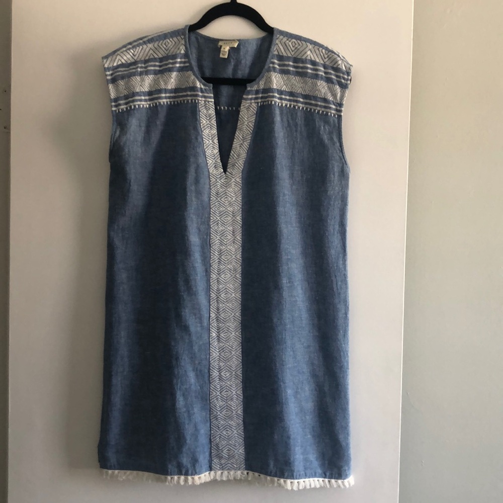 Soft Joie chambray dress with bohemian white trim